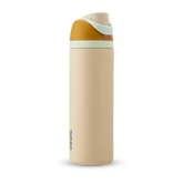 FreeSip 24oz in Water in the Desert, sand tan body with mustard yellow flip cap, mint green carry loop, and tan lid