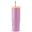 24oz Tumbler in Smell the Roses; matte lavender-pink insulated tumbler with cream lid, coral-red accent ring, and hot pink straw with light pink grip, Owala wordmark on front