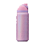 Rotating view of Wicked Glinda edition FreeSip bottle; shimmery iridescent lavender-pink body with geometric diamond-pattern texture, pink flip cap, and lavender carry loop