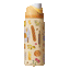 FreeSip 32oz Brunch Bunch; rotating view of warm cream body covered in illustrated brunch food graphics including baguettes, pastries, croissants, eggs, rolling pins, and floral sprigs, with golden yellow flip cap, cream carry loop, and orange lid accent band