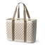 Sun-Day Collapsible Tote in Checkin' In, cream and tan checkerboard pattern tote bag with tan carry loops and matching strap detail
