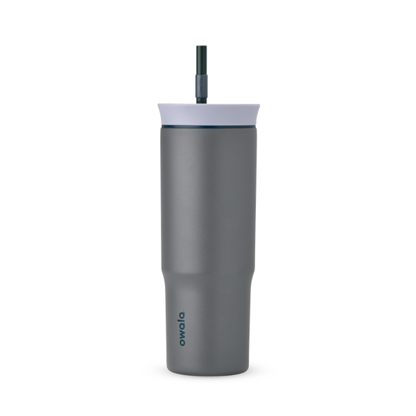 24oz Tumbler in Off the Grid — matte medium gray tumbler, pale lavender lid, and light gray straw