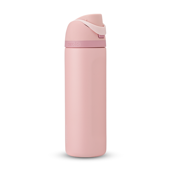 FreeSip 24oz in Rose Quartz, soft pink body with matching pink flip cap, light pink carry loop, and dusty mauve accent band