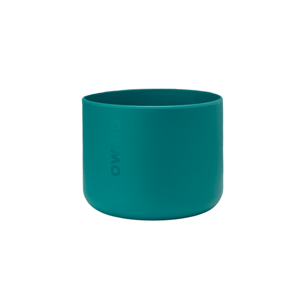 Bottle Boot 32oz in teal green silicone; medium cylindrical form with Owala wordmark