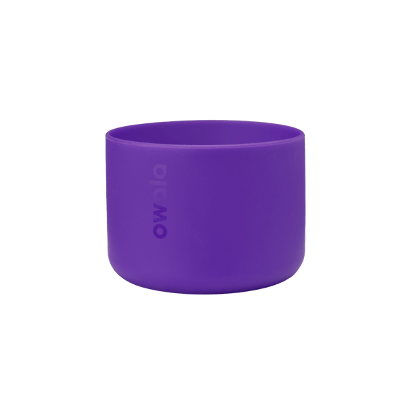 Bottle Boot 40oz in bright purple silicone; wide cylindrical form with Owala wordmark