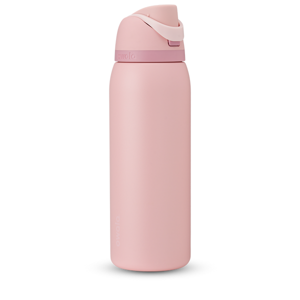 FreeSip 40oz in Rose Quartz, soft pink body with matching pink flip cap, light pink carry loop, and dusty mauve accent band