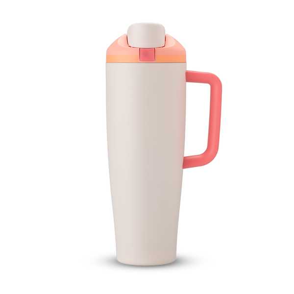 FreeSip Tumbler 40oz Sparkling Sherbet, cream body with peach orange flip cap, pink push-button, cream lid, and coral pink handle