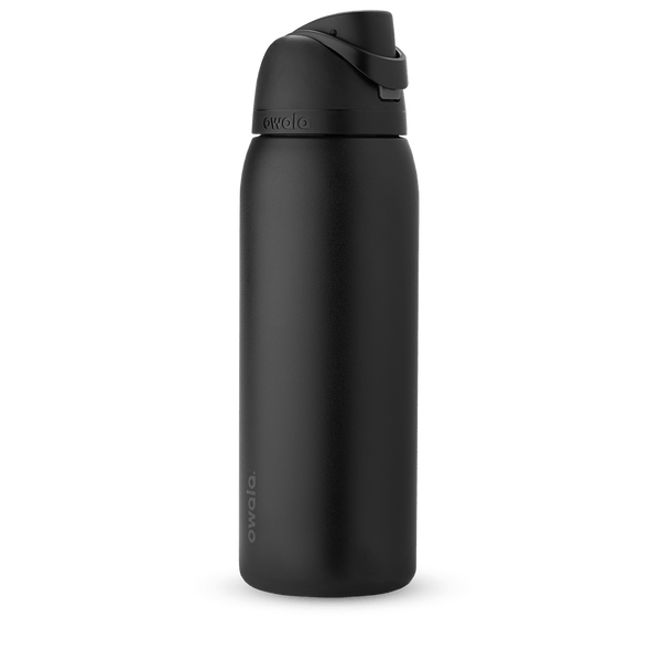 FreeSip 40oz in Very, Very Dark, all-black insulated bottle with matching black flip cap, carry loop, and lid