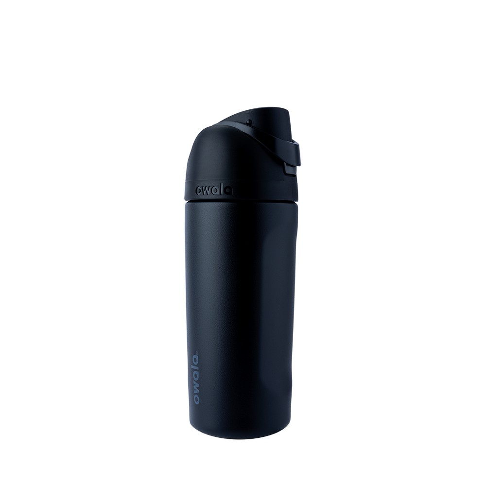 Kids FreeSip 16oz in Very Very Dark, matte all-black insulated bottle with black flip cap and black carry loop