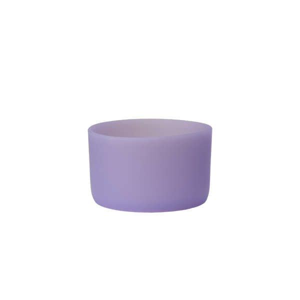 Owala Bottle Boot in translucent matte soft lavender purple silicone, wide short cylindrical form for FreeSip Tumbler and Sway bottles