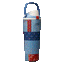 Rotating view of Common Threads Bottle Boot, patchwork quilted design in blue, red, and white bandana-style panels with a blue carry loop