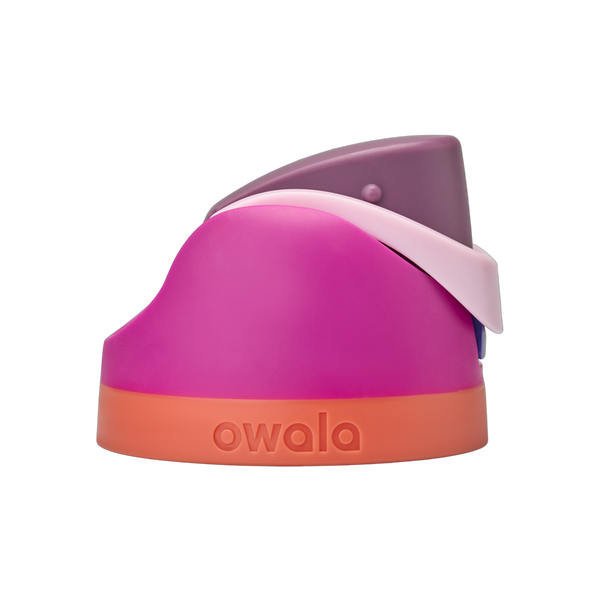 FreeSip replacement lid in Crown Jewel, magenta/fuchsia body with light pink/lavender flip cap and coral orange base ring