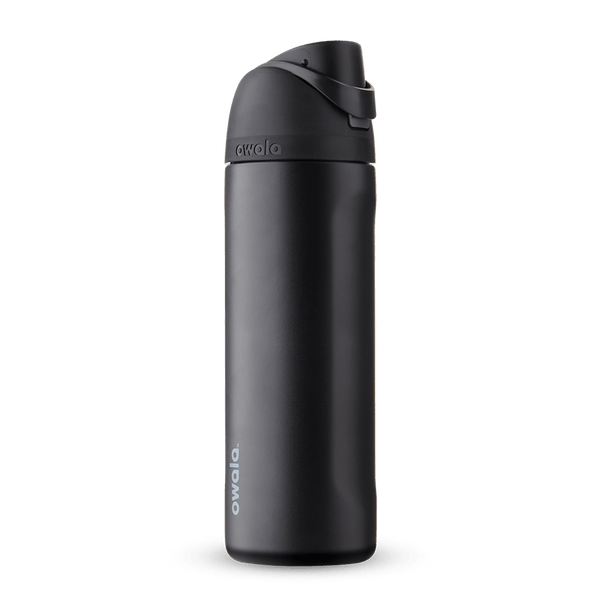 FreeSip 24oz in Very, Very Dark, all-black insulated bottle with matching black flip cap, carry loop, and lid