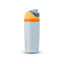 Kids FreeSip 16oz in Blue, light powder blue insulated bottle with bright orange lid and accent band, yellow-orange flip cap, light blue carry loop, and orange Owala logo