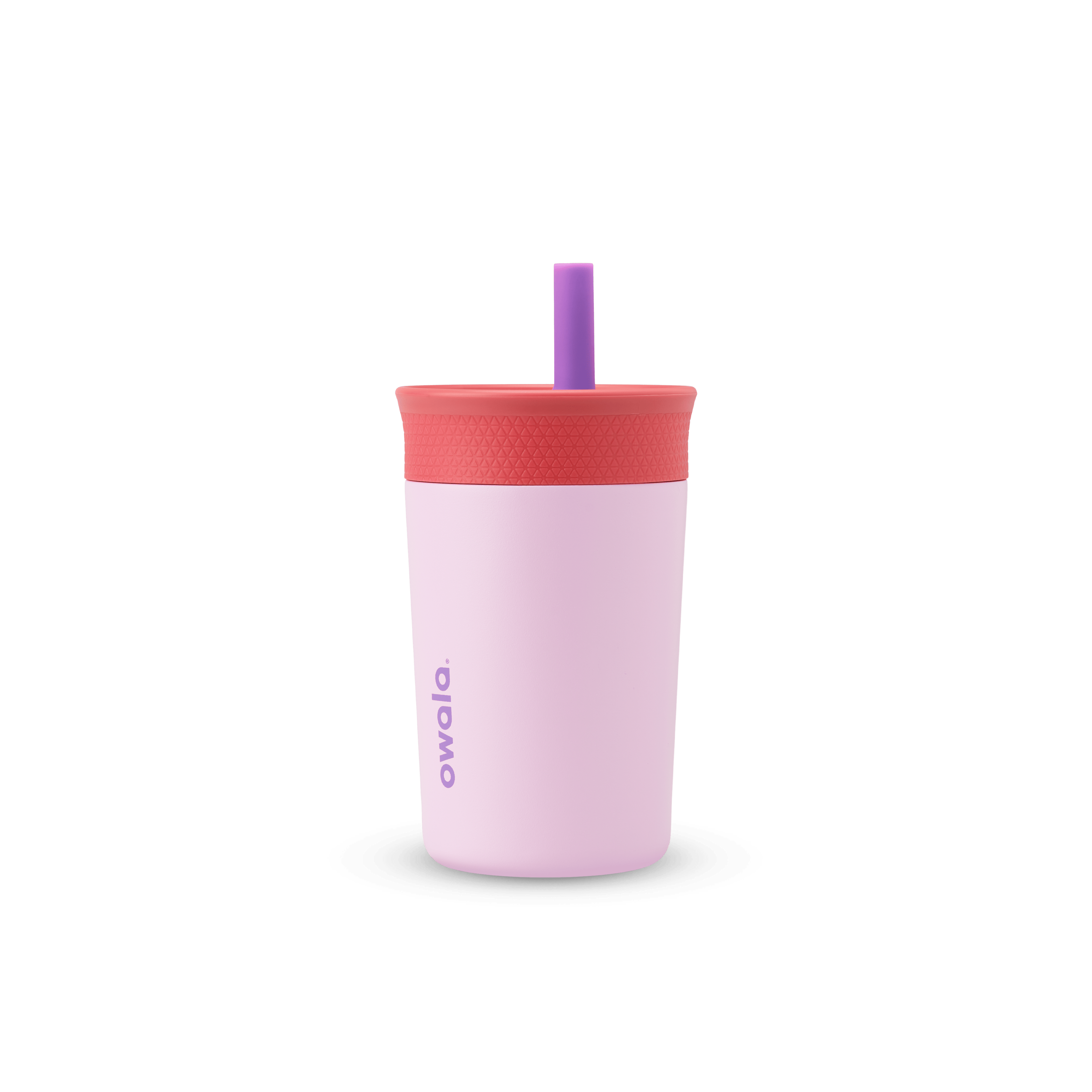 Kids' Tumbler 12oz in Lilac Rocket; soft lavender purple body with coral red lid and purple straw