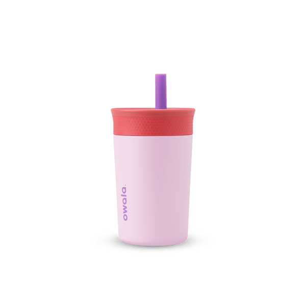 Kids' Tumbler 12oz in Lilac Rocket; soft lavender purple body with coral red lid and purple straw