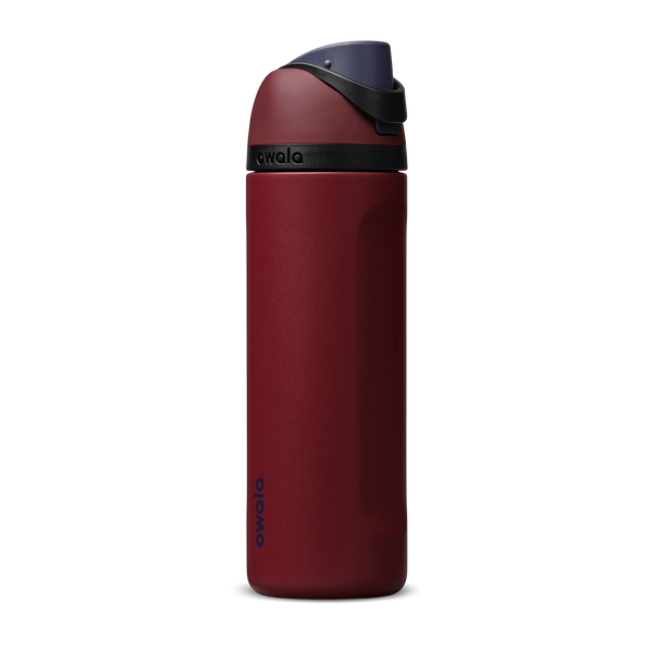 FreeSip 24oz in Burgundy Bay, deep burgundy red insulated bottle with dark navy flip cap and matching carry loop