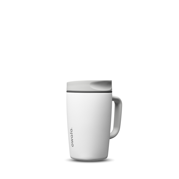 SmoothSip Slider with Handle 12oz in Shy Marshmallow, bright white body with light gray slider lid and white handle