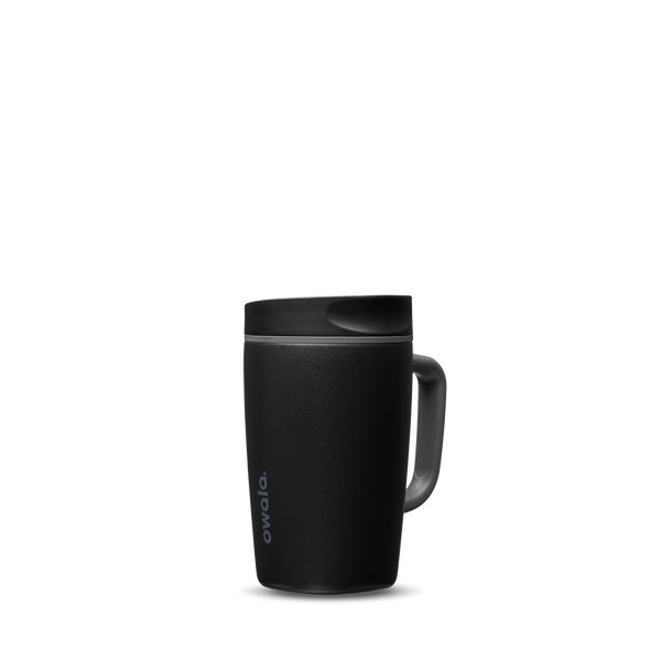 SmoothSip Slider with Handle 12oz in Very, Very Dark, matte black body with dark charcoal slider lid and black handle