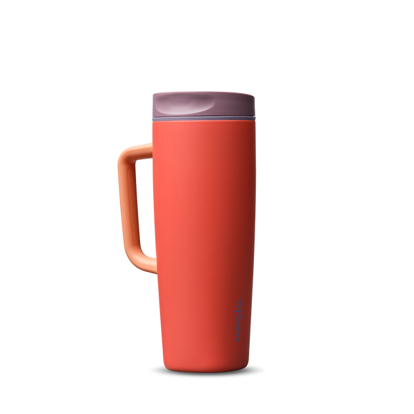 SmoothSip Slider with Handle 24oz in Terracotta Sunset, warm coral-orange body with dusty mauve slider lid and peach handle