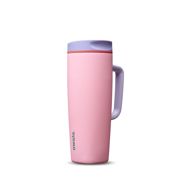 SmoothSip Slider with Handle 24oz in Sugar High, soft pink body with lavender slider lid, lavender handle, and orange slider button