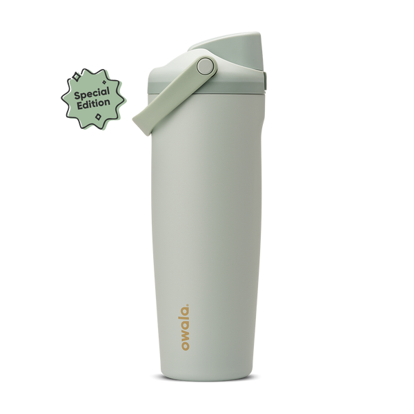 FreeSip Sway 30oz Summer Paradise; soft sage green body with matching sage flip cap and carry loop