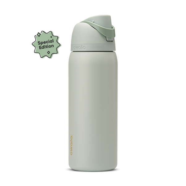 FreeSip 32oz Summer Paradise; soft sage green body with matching sage flip cap and carry loop
