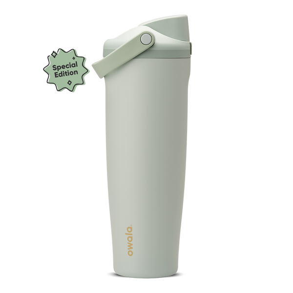 FreeSip Sway 40oz Summer Paradise; soft sage green body with matching sage flip cap and carry loop