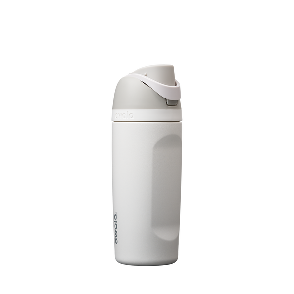 Kids FreeSip 16oz in Shy Marshmallow, off-white light gray insulated bottle with matching gray flip cap and gray carry loop