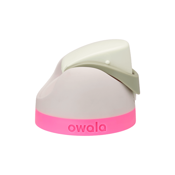 Owala FreeSip replacement lid in Neo Sage, light lavender body with sage green flip cap and carry loop and bright pink base accent band