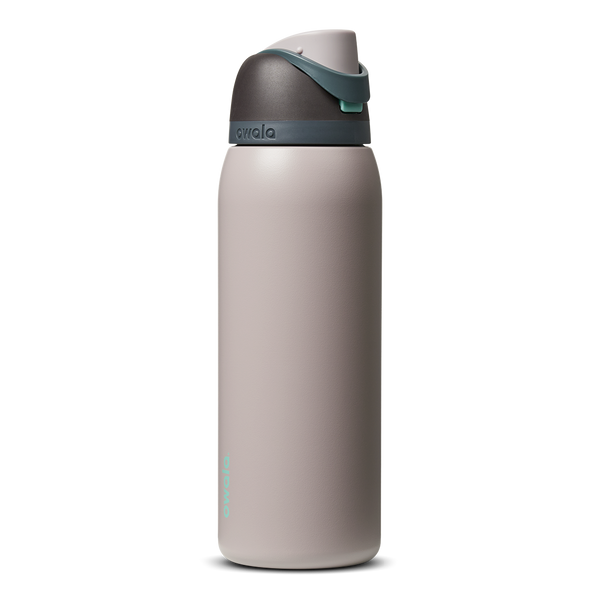 FreeSip 40oz in Neon Moon, light grey stone body with dark charcoal flip cap and teal accent detail