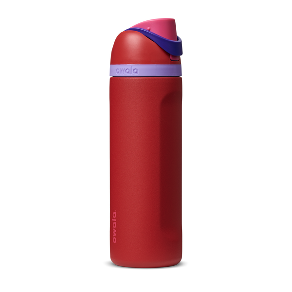 FreeSip 24oz in Raspberry, deep red raspberry body with dark lid and purple carry loop
