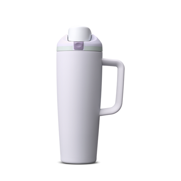 FreeSip Tumbler 30oz, pale lavender/light purple body with white lid and lavender handle