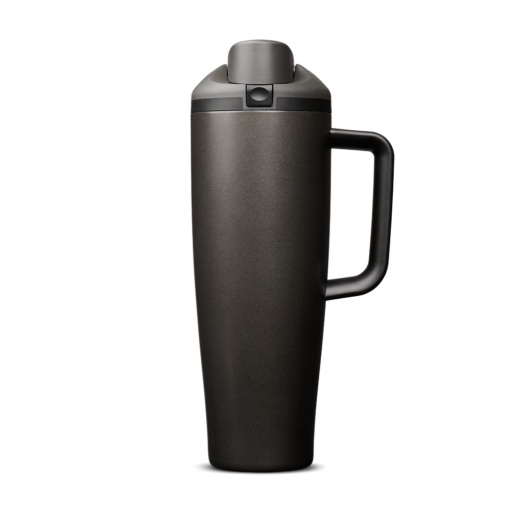 FreeSip Tumbler 40oz Nailed It, deep charcoal/near-black body with matching dark lid and handle