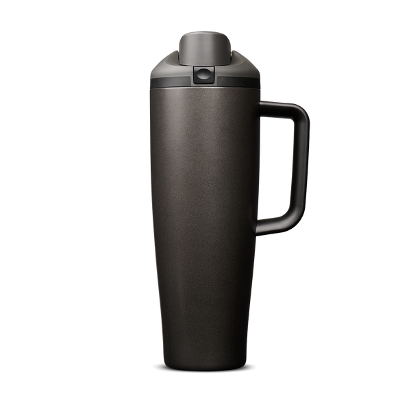 FreeSip Tumbler 40oz Nailed It, deep charcoal/near-black body with matching dark lid and handle