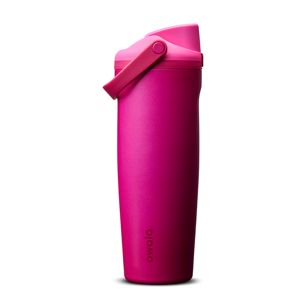 FreeSip Sway 30oz in Read My Lips, vivid fuchsia-pink insulated water bottle with matching hot pink flip cap and carry loop