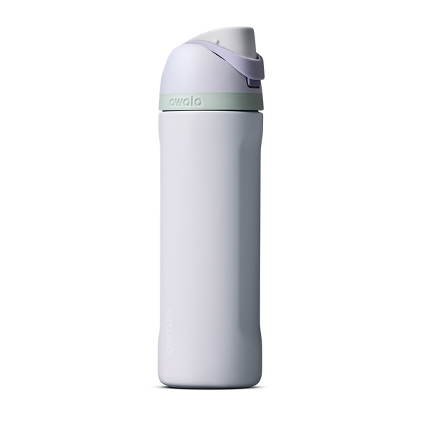 FreeSip 24oz in Open Air, pale periwinkle lavender insulated bottle with white and lavender flip cap and mint green carry loop