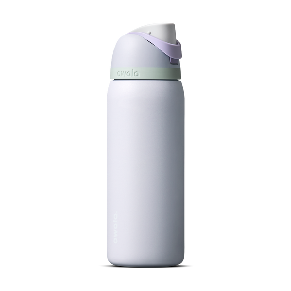 FreeSip 32oz in Open Air, pale periwinkle lavender insulated bottle with lavender flip cap and mint green carry loop