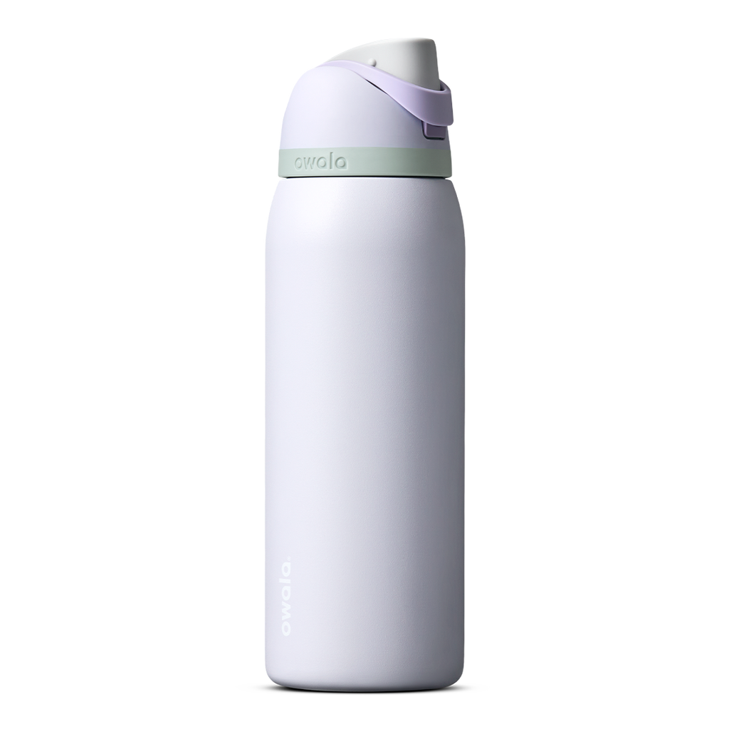 FreeSip 40oz in Open Air, pale periwinkle lavender insulated bottle with lavender flip cap and mint green carry loop