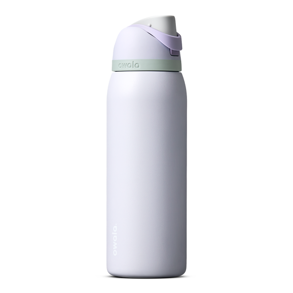 FreeSip 40oz in Open Air, pale periwinkle lavender insulated bottle with lavender flip cap and mint green carry loop