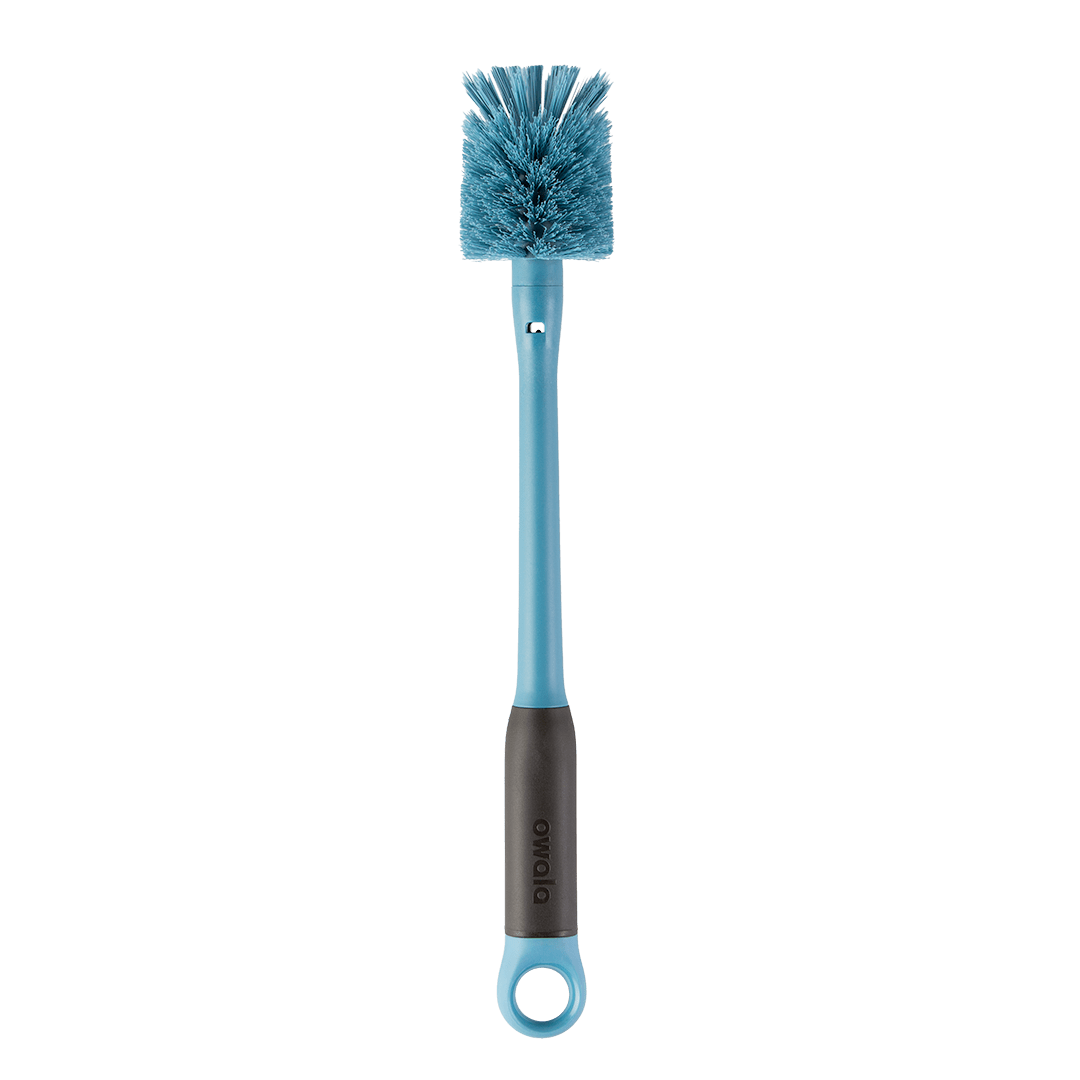 2-in-1 Bottle Brush; medium blue long-handled bottle brush with dark gray grip and blue loop ring at base Main image