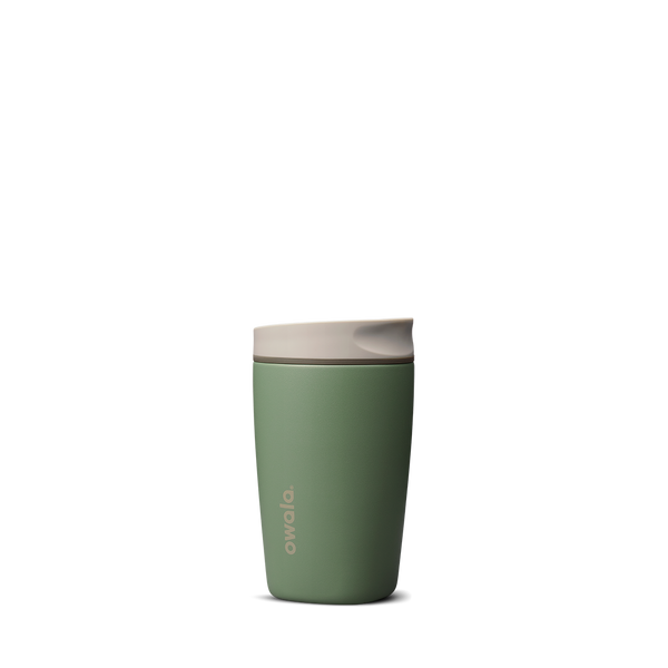SmoothSip Slider 12oz in Green House, muted sage green body with cream slider lid
