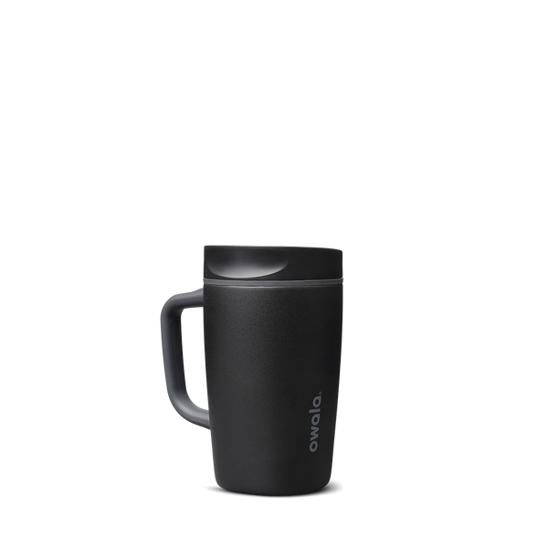 SmoothSip Slider with Handle 12oz in Very, Very Dark (Ceramic), matte black body with dark slider lid and black handle