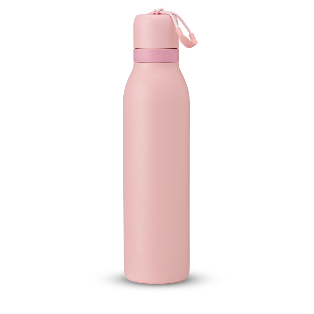 FreeSip Twist UK 24oz, pale pink insulated water bottle with matching pink twist cap and carry loop