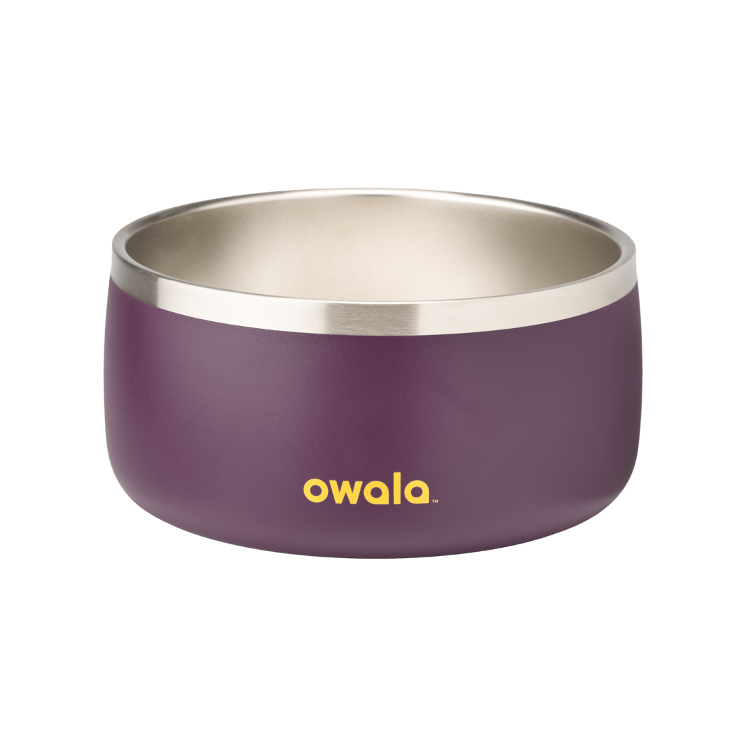 Pet Bowl 6-cup in Grapeful Fur You; matte deep purple cup exterior with stainless steel interior rim and yellow Owala logo on front Main image