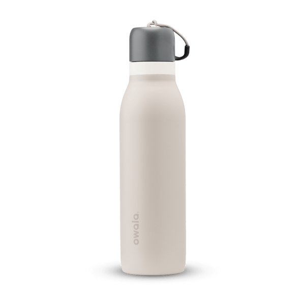 FreeSip Twist UK 18oz, off-white cream insulated water bottle with gray twist cap and carry loop