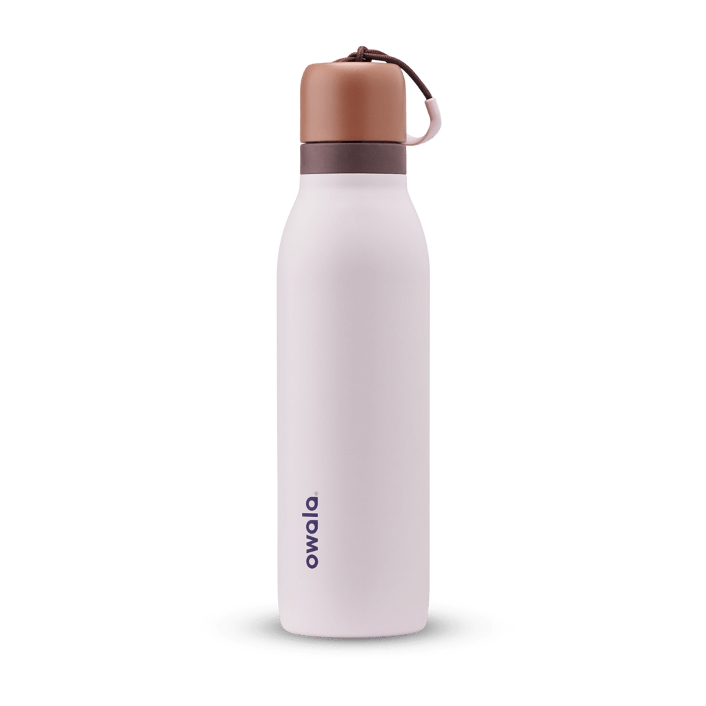 Owala white and brown 18oz FreeSip Twist water bottle.