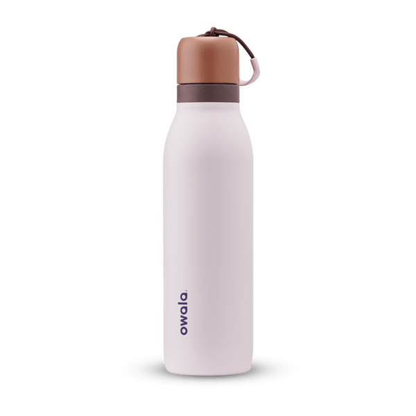 Owala white and brown 18oz FreeSip Twist water bottle.
