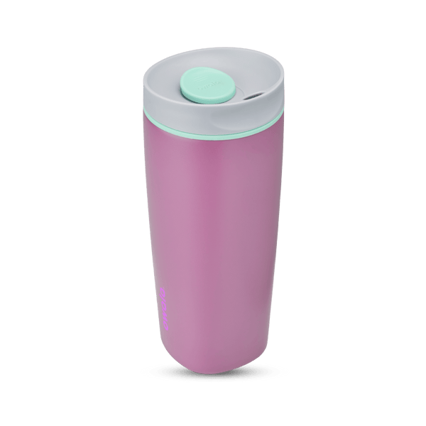 SmoothSip Slider 20oz in Plum Perfect, mauve purple body with light gray lid, mint green slider button, mint green accent ring, and magenta Owala logo