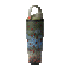 FreeSip Sway 40oz Off the Hook; rotating view of body covered in a dense fish-scale mosaic pattern blending olive green, sky blue, and orange-red speckled scales, with sage green flip cap, olive carry loop, and red push-button